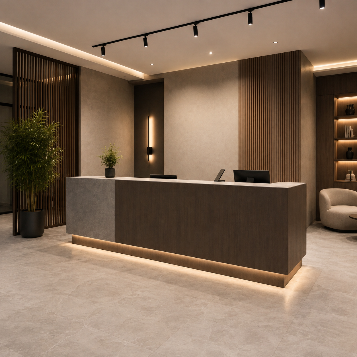 Aura Walnut Reception Desk